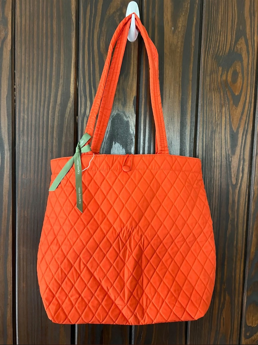 Vera Bradley Quilted Orange Tote with Green Ribbon Accent